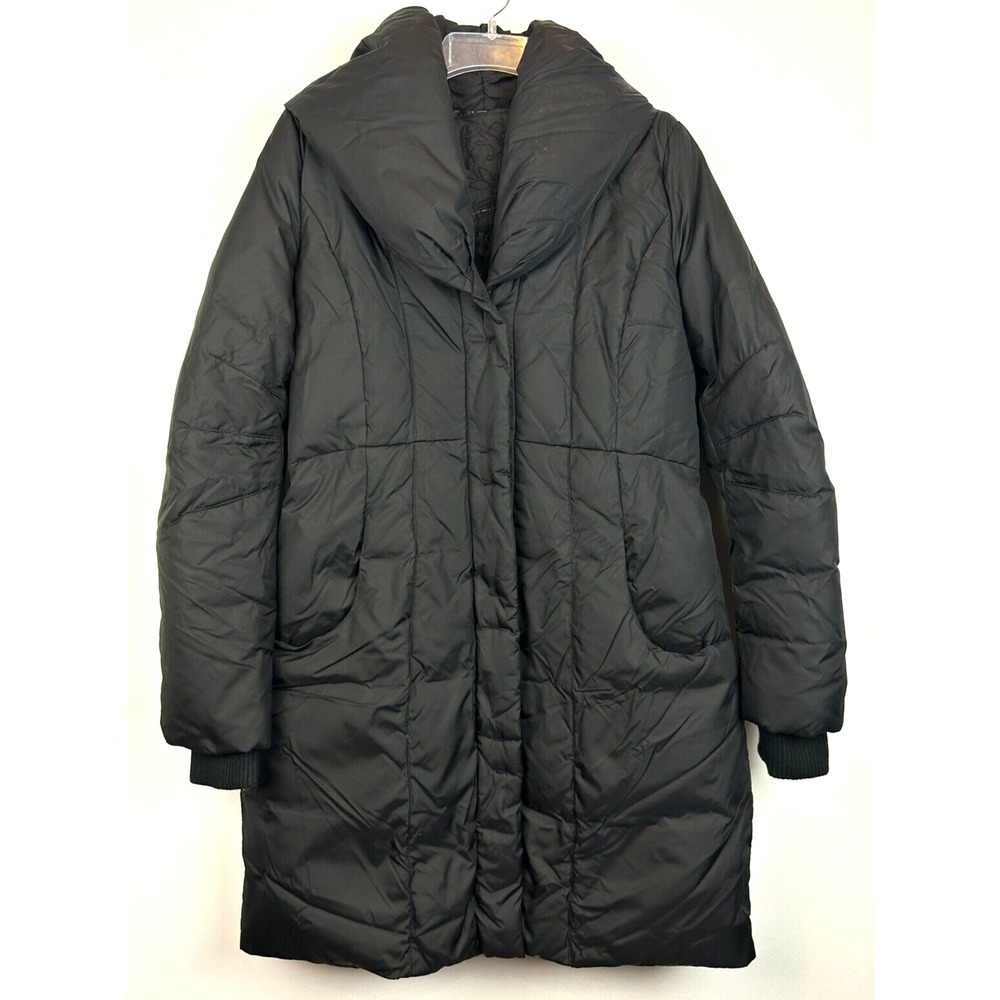 Express Down Coat Womens Small Black Hooded Long Cozy Warm Winter Read